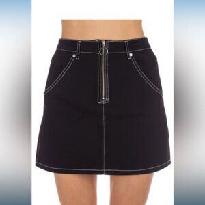 NWT Empyre Elliott Contrast Stitch A Line Black Mini Denim Skirt Women Size L US